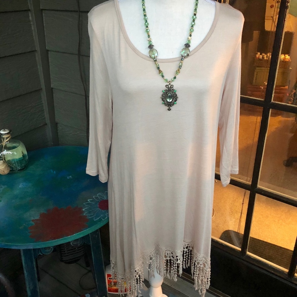 Christian Caliendo Rayon Dress w/ Fringe! NWT! Lg